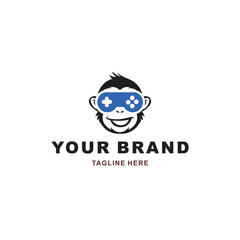 monkey head logo with glasses shaped joystick is suitable for a game or app