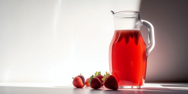 jug of strawberry juice with isolated backgroung