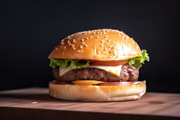  Fresh appetizing burger on the table Generative AI