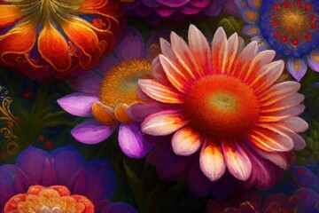 Creative arrangement of various flowers