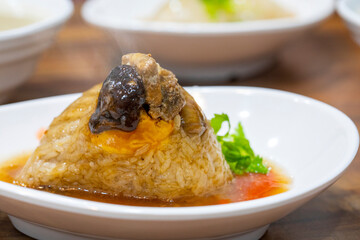 On the table, magnetic bowls, disassembled, steaming hot, meat dumpling, dumpling leaves