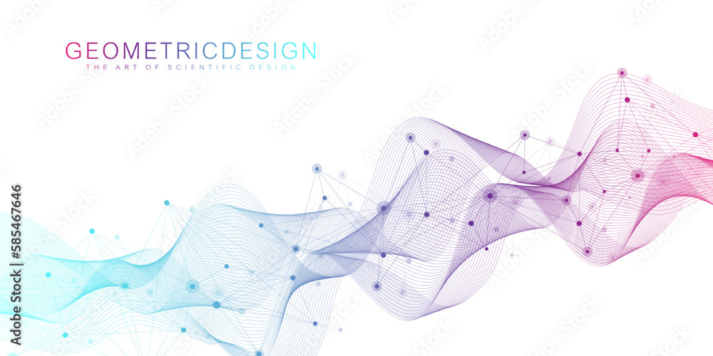 Aufkleber Digits abstract background with connected line and dots, wave flow. Digital neural networks. Network and connection background for your presentation. Graphic polygonal background. Vector illustration.