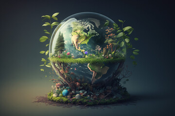Globe forest concept. 3D manipulation editing Generative AI