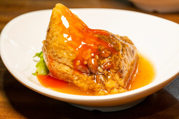 On the table, magnetic bowls, disassembled, steaming hot, meat dumpling, dumpling leaves