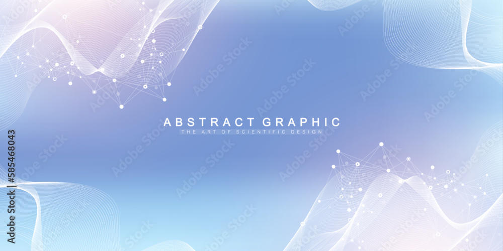 Poster Digits abstract background with connected line and dots, wave flow. Digital neural networks. Network and connection background for your presentation. Graphic polygonal background. Vector illustration.