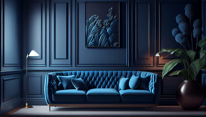 Interior Dining Sofa Blue  luxury design Classic and elegant styles Ai generated image