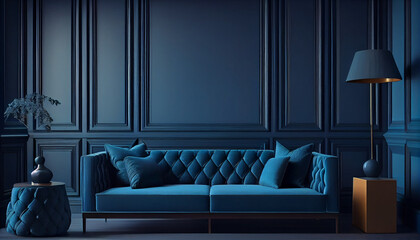 Interior Dining Sofa Blue  luxury design Classic and elegant styles Ai generated image