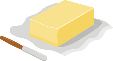 illustration of a yellow butter and a knife - obrazy, fototapety, plakaty
