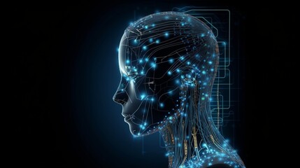 Fototapeta premium Abstract futuristic background with blue lines. Robotic head concept. Conceptual technology illustration of artificial intelligence. Generative AI, Generative, AI