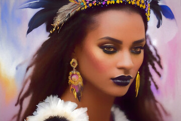 Extravagant fashion portrait of an attractive African American. Generative AI