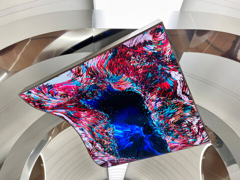 Moscow, Russia, March, 21, 2023. Plasma media panel at the Rizhskaya station of the Bolshaya Koltsevaya Line (BCL) of the Moscow Metro. Russia, the city of Moscow