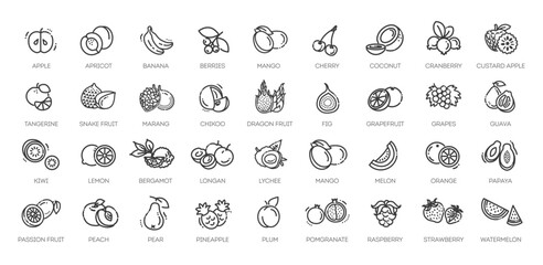 Fruit Healthy eating Thin Line Pack. Vector icons - 585472420