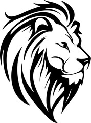 ﻿A lion logo composed of black and white simple lines.