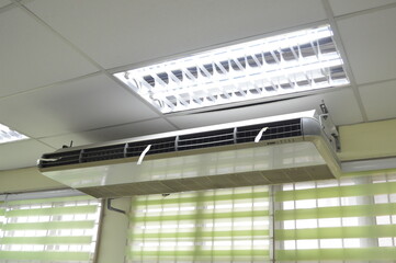 Klang, Malaysia ; March 25, 2023-The electronic modern appliance, Air Conditioner, produces cold...
