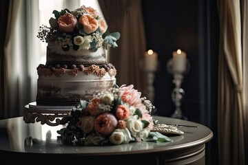 big wedding cake on the table Generative