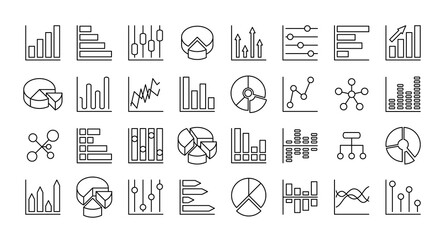 Set Icons diagram in linear style. Infographics icon chart vector graphics