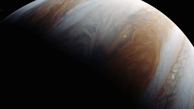 Space Flight over Planet Jupiter Animation 4K