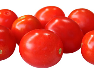 Several cherry tomatoes lie on a PNG transparent background.