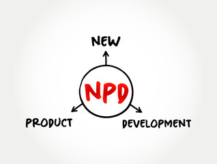 NPD New Product Development - complete process of bringing a new product to market, acronym concept for presentations and reports
