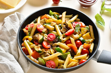 Penne pasta with roasted vegetables