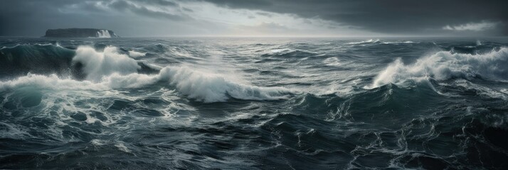 Fototapeta premium Riding the Storm: Dramatic Ocean Waves and Clouds