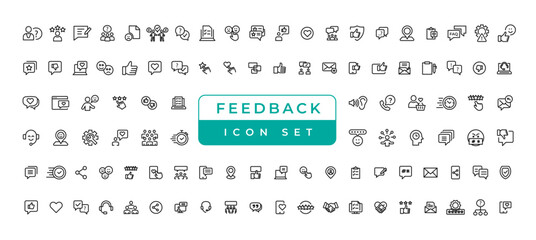 Customer service icon set. Containing customer satisfied, assistance, experience, feedback, operator and technical support icons. Line icon collection