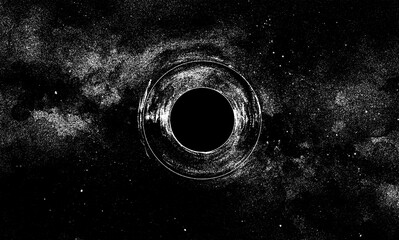 Black hole ink illustration. Space galaxy background