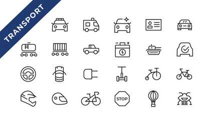 Transport, vehicle and delivery elements - minimal thin line web icon set. Outline icons collection. Simple vector illustration.