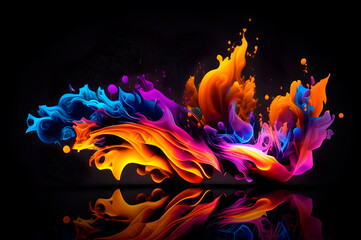 beautiful painted flames on a black background, multi-colored flames, a bright simple fire pattern, fire on a dark background, flames from paints, generative ai