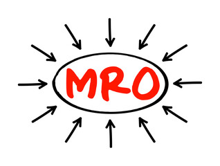MRO Maintenance, Repair, and Operations - all the activities needed to keep a company's production processes running smoothly, acronym text concept with arrows - obrazy, fototapety, plakaty