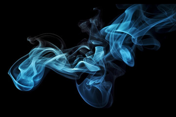 Obraz premium Captivating and Moody Blue Smoke on a Bold Black Background - Ideal for Adding Drama and Depth to Your Visual Projects, Generative AI