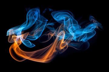 Vibrant and Striking Orange and Blue Smoke Effect on a Sleek Black Background - Perfect for Modern and Edgy Design Projects, Generative AI
