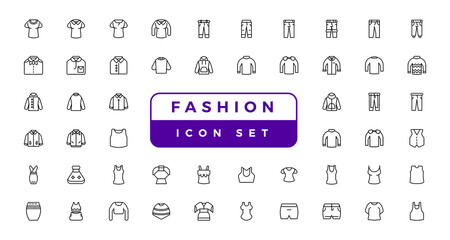 Clothes icon set on white background, outline icon for fashion and cloth. line icon set.