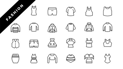 Clothes icon set on white background, outline icon for fashion and cloth. line icon set.