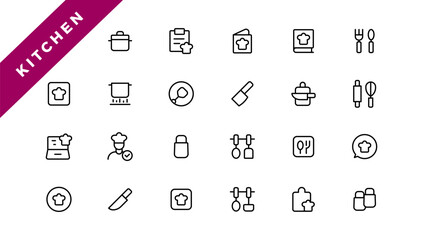 Vector line kitchen and cooking icons set. Kitchen and Cooking Icon