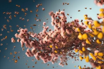 Pollen from flowers flying and spreading in the air causing allergies