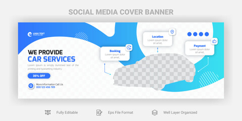 Car rental social media facebook cover banner design template