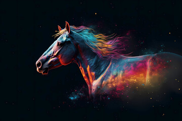Obraz na płótnie Canvas Graceful Fantasy Horse Floating inGalaxy - Ideal for Adding a Touch of Magic and Enchantment to Your Design Projects, Generative AI