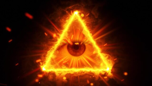 Almighty Sight Of God Eye Surrounded By Divine Rays And Rageous Fire In Triangle