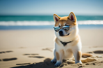 shiba inu dog on the beach