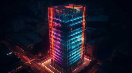 futuristic Skyscraper with colorful design - created by generative AI