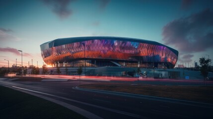 modern and shining building which looks like a soccer stadium - created by generative AI
