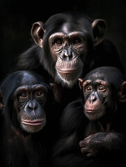 Portrait of cute Chimpanzee mother with her babys
