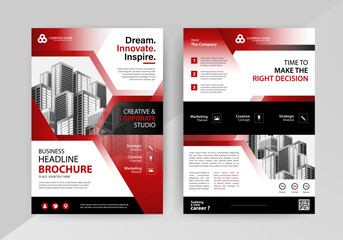 Business abstract vector template for Brochure, AnnualReport, Magazine, Poster, Corporate Presentation, Portfolio, Flyer, infographic with red and black color size A4, Front and back. Vector