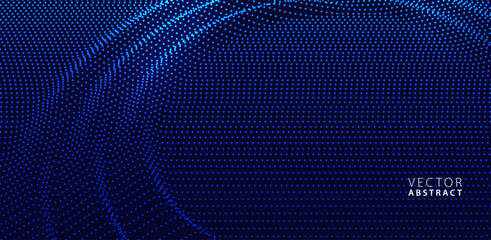 Abstract Blue Ripple Background. Wavy Halftone Dots. Vector 3d Illustration.