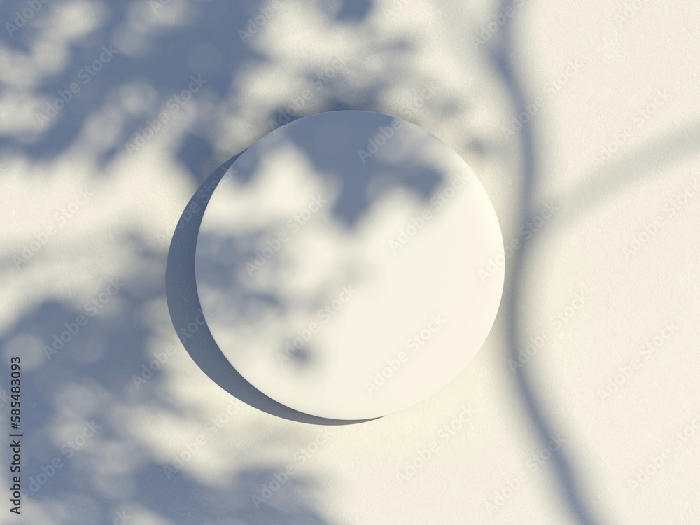 Aufkleber 3d render top view of white blank cylinder frame for mock up and display products with shadows of pa