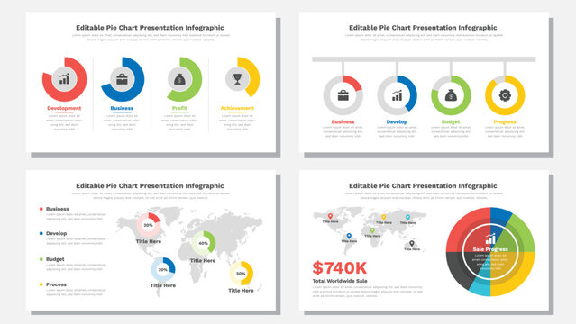  pie charts infographic presentation template Fully editable