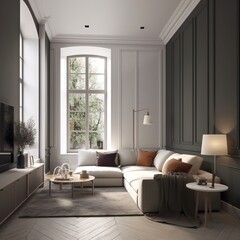 Naklejka na ściany i meble Modern living room with incredible view Generative AI