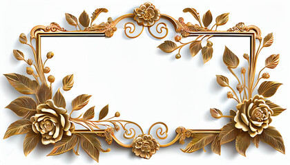 Golden frame template with flowers in the corners Ai generated image