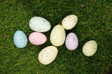 Easter eggs in green grass.
